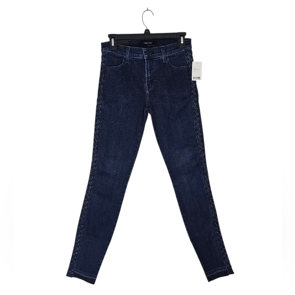 J Brand Super Skinny Mid Rise Braided Catonite Dark Blue Jeans 26 NWT